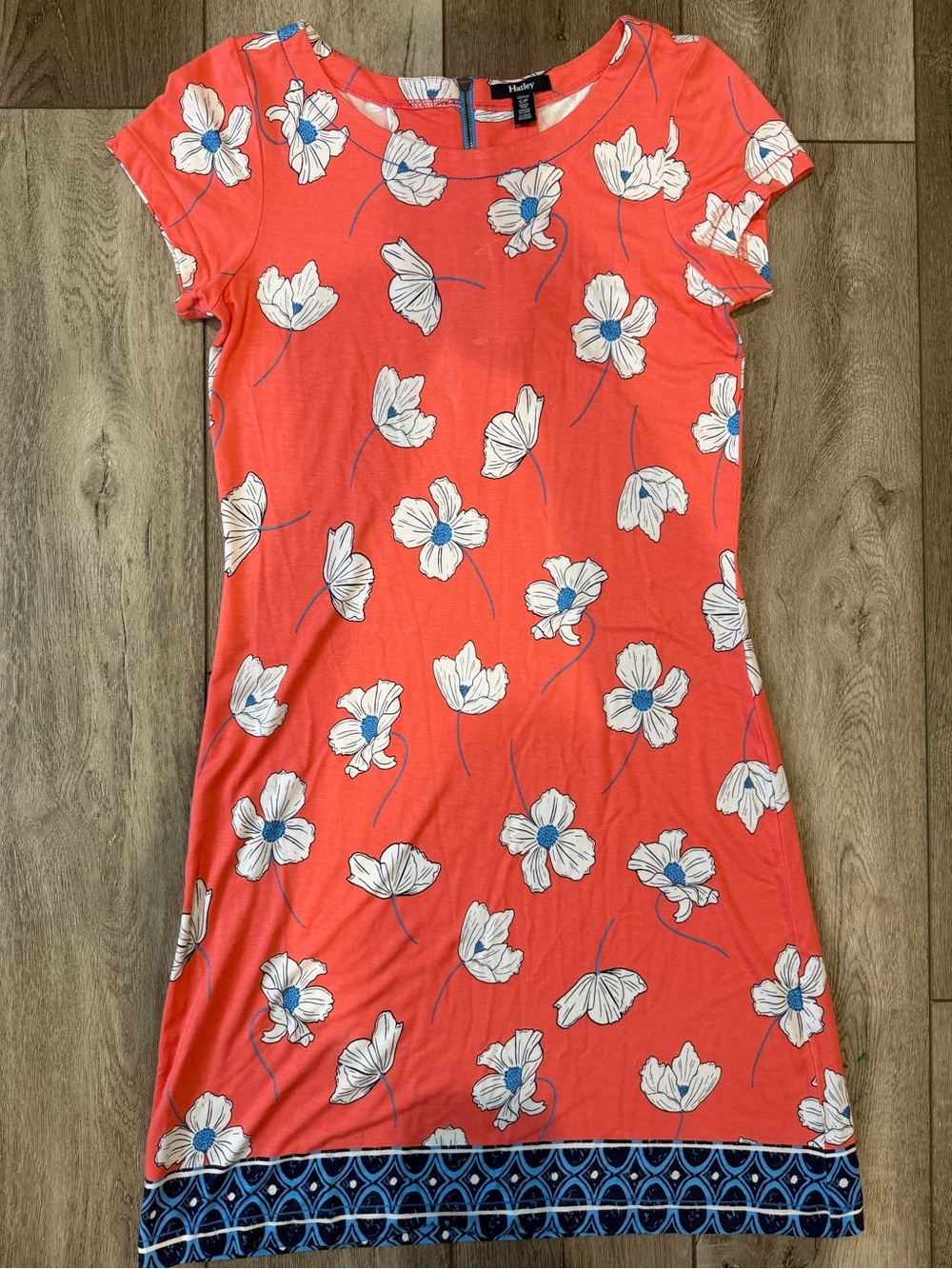 Hatley Coral Floral Dress with Navy Trim